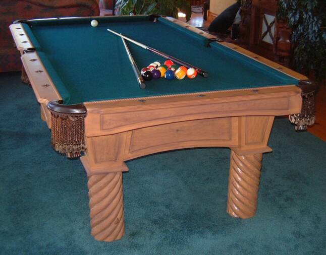 Rustic pine pool table carved