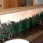 Custom carved backsplash mountain scene, Breckenridge, Colorado