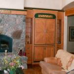 Southwest style pine entertainment center with aspen leaf carvings, honey-wash stain